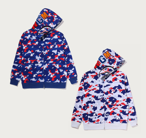 A BATHING APE STA STRIKE CAMO SHARK RELAXED FIT FULL ZIP HOODIE