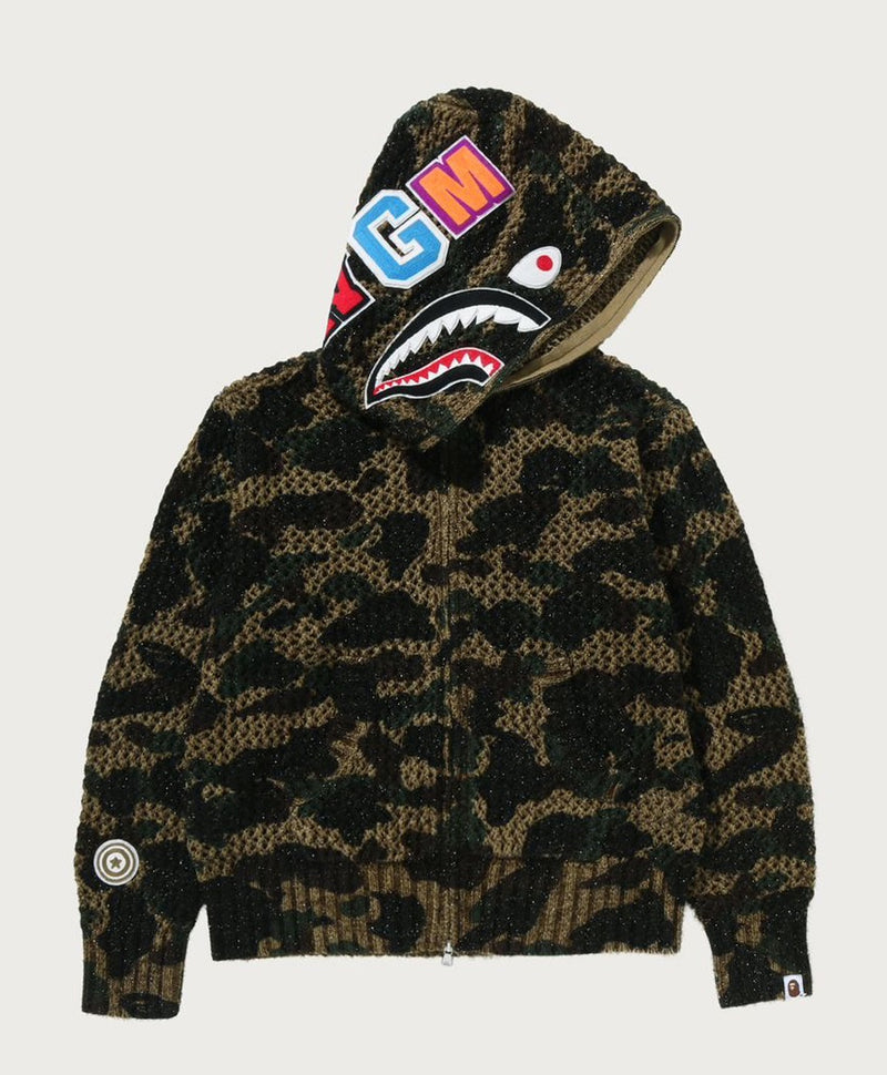 A BATHING APE Ladies' 1ST CAMO CROCHET SHARK FULL ZIP HOODIE