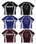 A BATHING APE SOLID CAMO JACQUARD MULTI LOGO RELAXED FIT FOOTBALL JERSEY