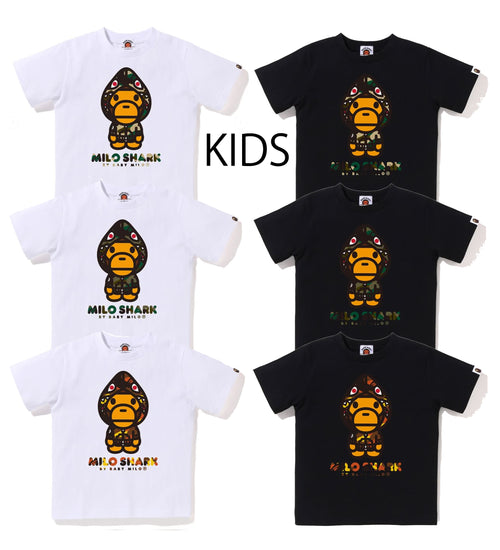 A BATHING APE BAPE KIDS 1ST CAMO MILO SHARK TEE
