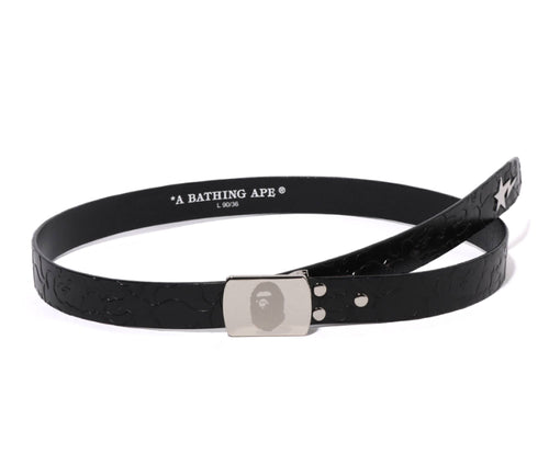 A BATHING APE ABC CAMO NARROW LEATHER BELT