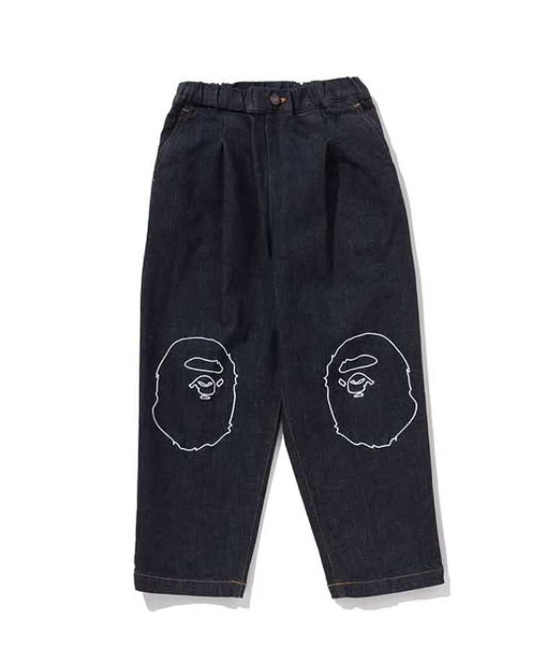 A BATHING APE BAPE KIDS APE HEAD 10OZ STRETCH DENIM PANTS