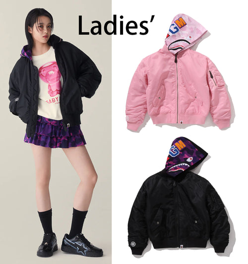 A BATHING APE Ladies' SHARK HOODIE MA-1 JACKET - happyjagabee store