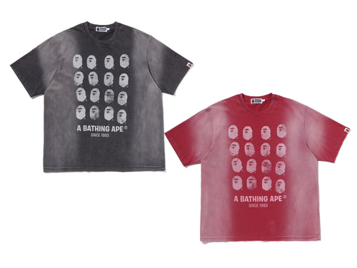 A BATHING APE BLEECHED MULTI APE HEAD LOGO RELAXED FIT TEE