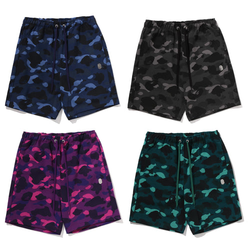 A BATHING APE COLOR CAMO METAL APE HEAD RELAXED FIT SWEAT SHORTS