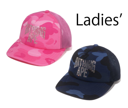 A BATHING APE Ladies' COLOR CAMO CRYSTAL BATHING APE LOGO MESH CAP