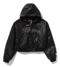 A BATHING APE Ladies' CAMO EMBOSSED WASHED RHINESTONE CROPPED JACKET