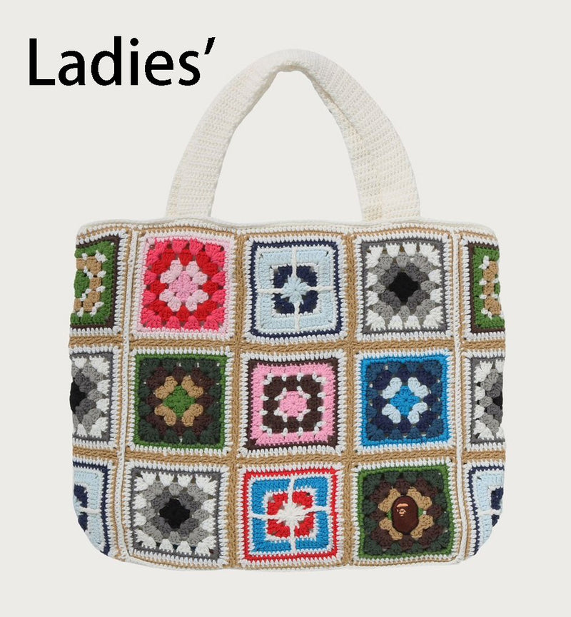 A BATHING APE Ladies' APE HEAD ONE POINT CROCHET TOTE BAG