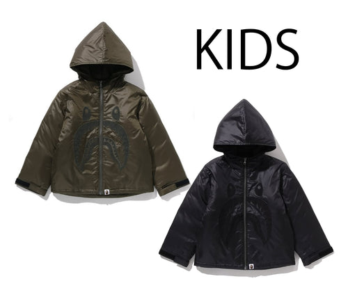 A BATHING APE BAPE KIDS SHARK PATCH PADDED HOODIE JACKET