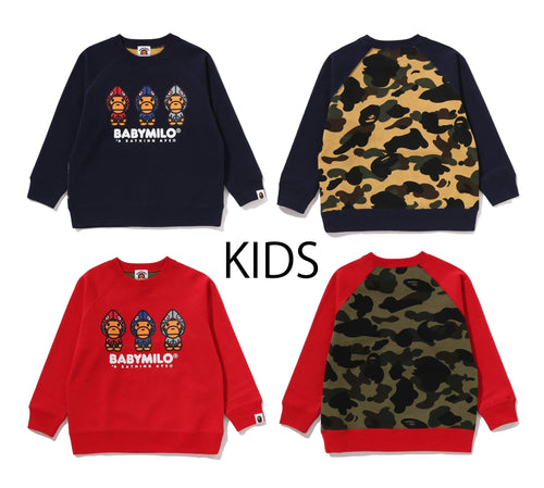 A BATHING APE BAPE KIDS 1ST CAMO MILO SHARK FZH CREWNECK SWEAT SHIRT