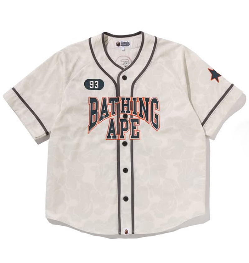 A BATHING APE SOLID CAMO MULTI LOGO BASEBALL SS SHIRT