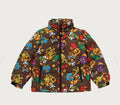 A BATHING APE BAPE KIDS MILO MULTI DONOSAURS PATTERN ZIP HOODIE PADDED JACKET