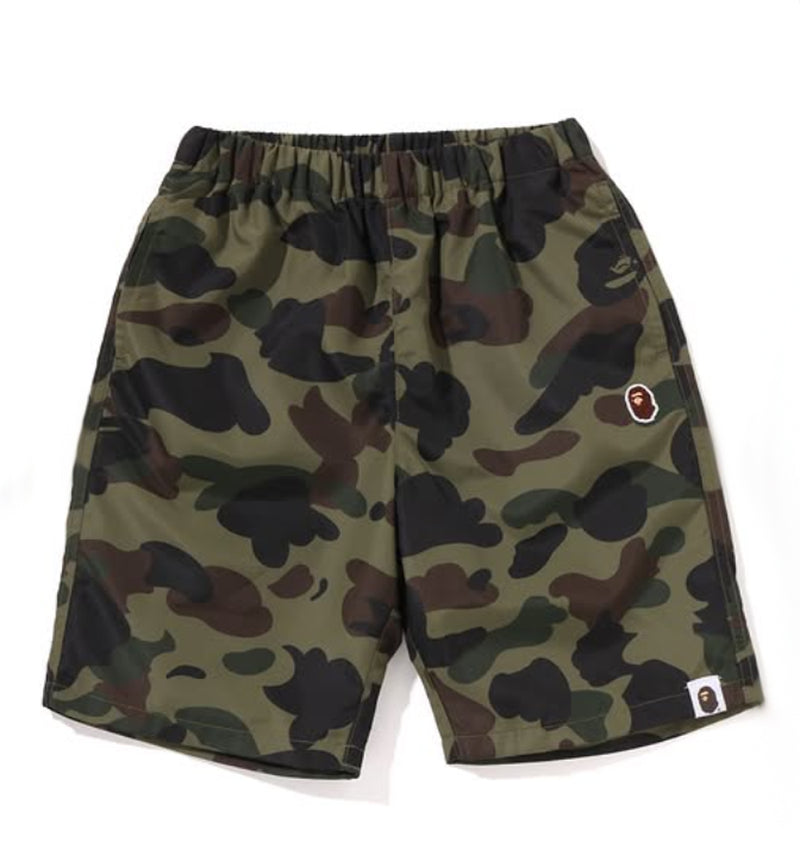 A BATHING APE BAPE KIDS 1ST CAMO ONE POINT BEACH SHORTS