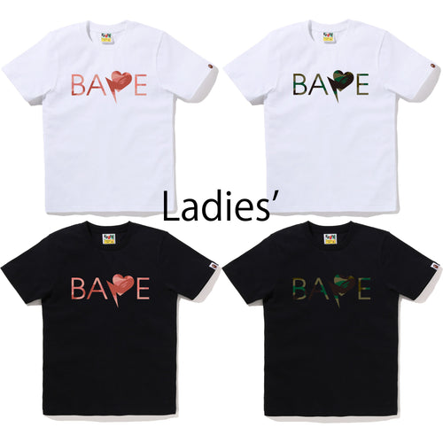 A BATHING APE Ladies' 1ST CAMO HEART BAPE LOGO TEE