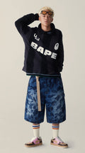 A BATHING APE 1ST CAMO DOUBLE KNEE 13 OZ RELAXED FIT DENIM SHORTS