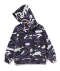 A BATHING APE BAPE KIDS GLITCH WOODLAND CAMO SHARK ZIP HOODIE