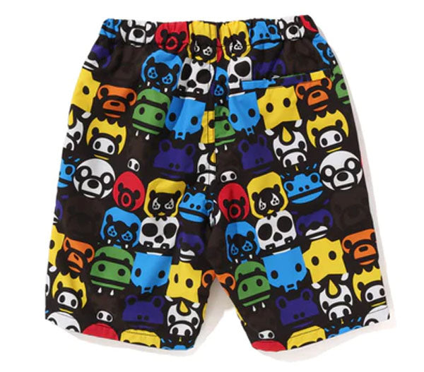 A BATHING APE BAPE KIDS MILO SAFARI BLOCK BEACH SHORTS happyjagabee store