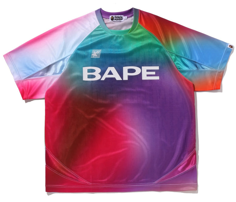 A BATHING APE TIE DYE STA STRIPE PATTERN RELAXED FIT FOOTBALL JERSEY TEE
