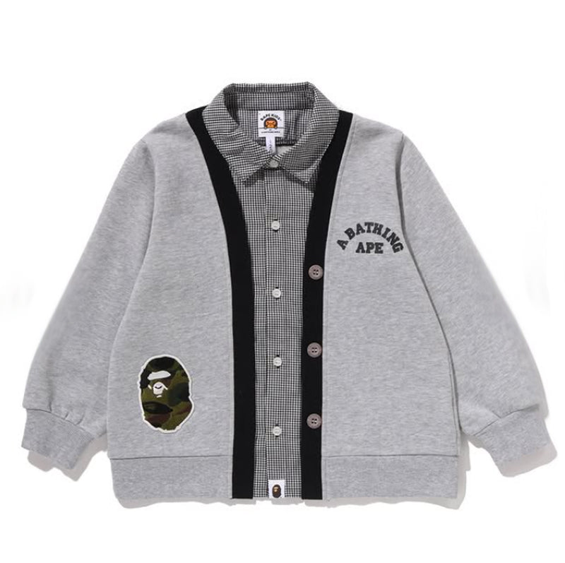 A BATHING APE BAPE KIDS 1ST CAMO APE HEAD SHIRT LAYERED CARDIGAN