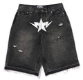 A BATHING APE DESTROYED STA RELAXED FIT 13oz DENIM SHORTS