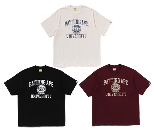A BATHING APE SPRAY PRINT COLLEGE LOGO RELAXED FIT TEE