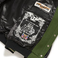 A BATHING APE BAPE x JEFF HAMILTON ABC CAMO MULTI LOGO WOOL AND LEATHER JACKET