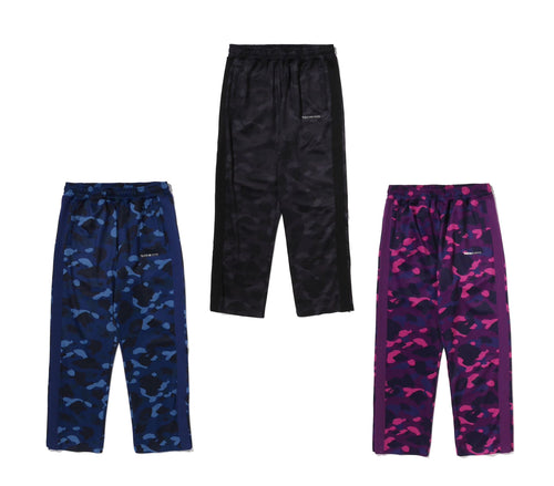 A BATHING APE COLOR CAMO METAL LOGO RELAXED FIT TRACK SWEAT PANTS