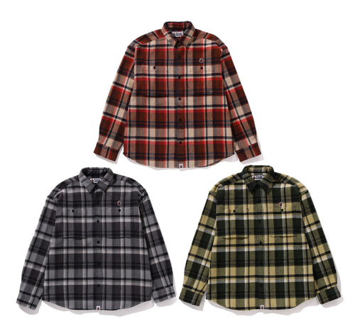 A BATHING APE BAPE CHECK APE HEAD ONE POINT FLANNEL SHIRT