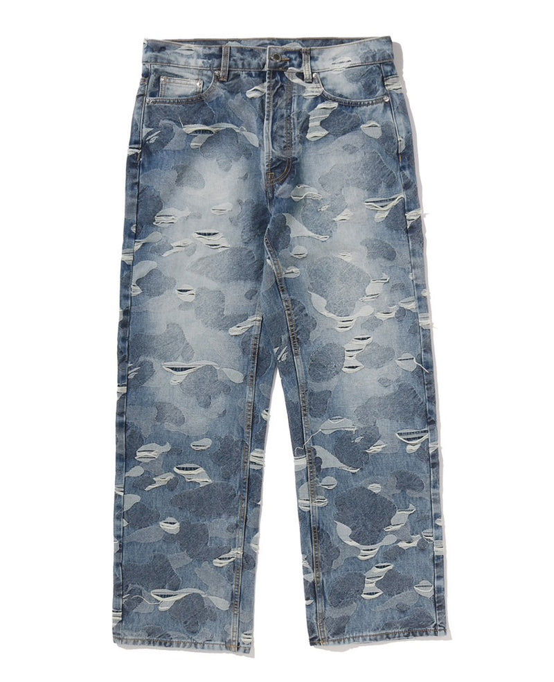 A BATHING APE SOLID CAMO JACQUARD DENIM PANTS