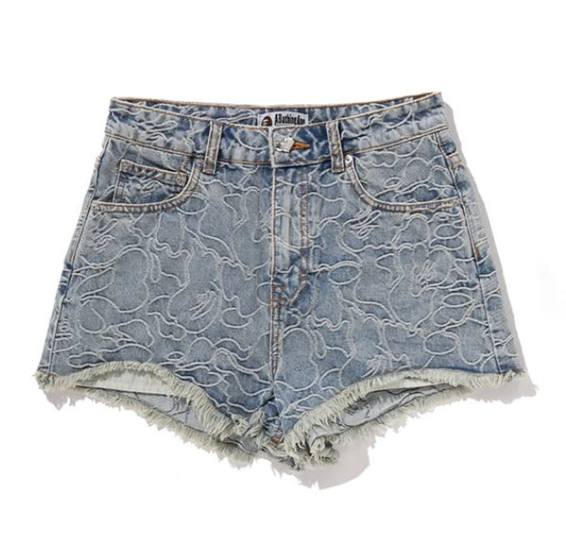 A BATHING APE Ladies' LINE CAMO DENIM SHORTS - happyjagabee store