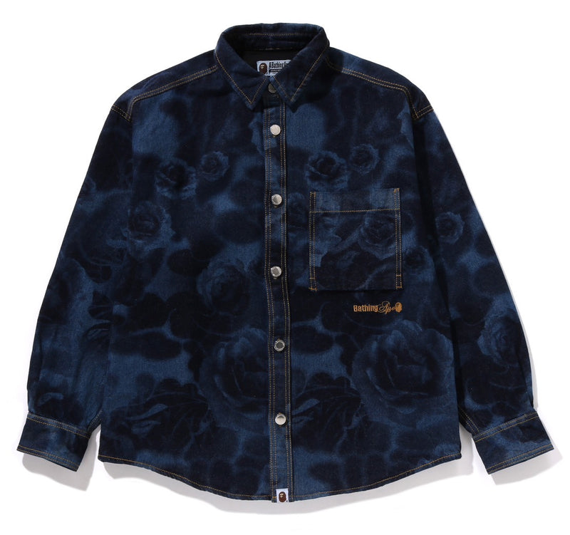 A BATHING APE FLORAL CAMO JACQUARD 13oz DENIM L/S SHIRTS