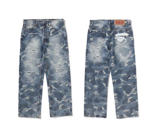 A BATHING APE SOLID CAMO JACQUARD DENIM PANTS