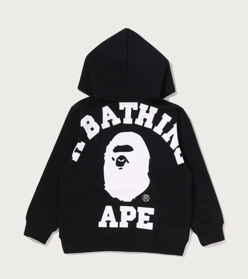A BATHING APE BAPE KIDS BIG COLLEGE ZIP HOODIE