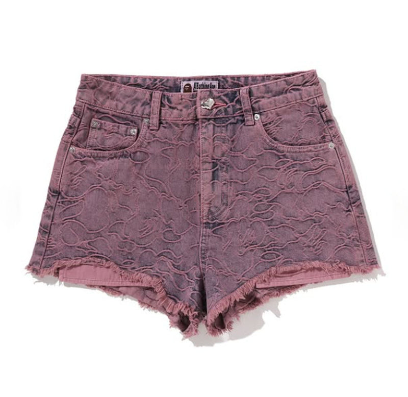 A BATHING APE Ladies' LINE CAMO DENIM SHORTS - happyjagabee store