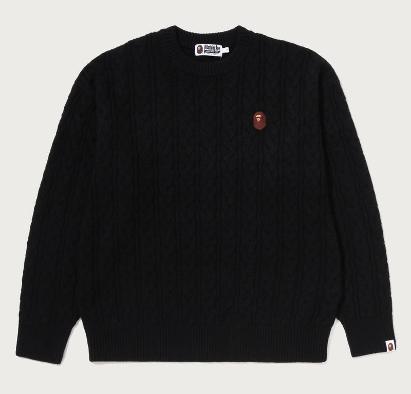 A BATHING APE ONE POINT CABLE KNIT CREWNECK SWEAT SHIRT