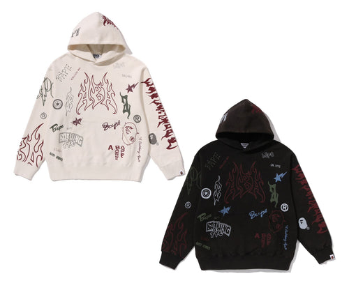 A BATHING APE ALLOVER PRINT RELAXED FIT PULLOVER HOODIE