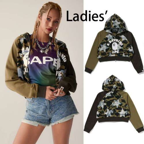 A BATHING APE Ladies' STA OVER PRINT 1ST CAMO CRYSTAL STONE COLLEGE FULL ZIP HOODIE