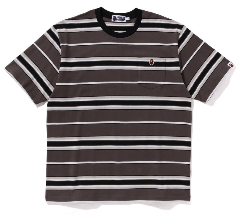 A BATHING APE APE HEAD ONE POINT POCKET RELAXED FIT STRIPE TEE