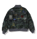 A BATHING APE HYBRID CAMO MULTI BADGE PADDED MA-1 JACKET