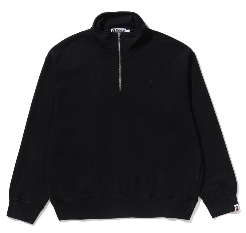 A BATHING APE GARMENT DYE ONE POINT HALF ZIP RELAXED FIT CREWNECK SWEAT SHIRT