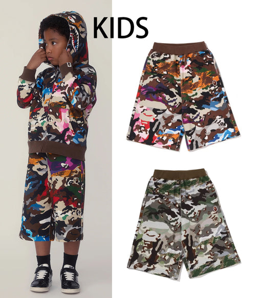 A BATHING APE BAPE KIDS HYBRID CAMO ONE POINT SHORTS