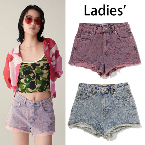 A BATHING APE Ladies' LINE CAMO DENIM SHORTS - happyjagabee store