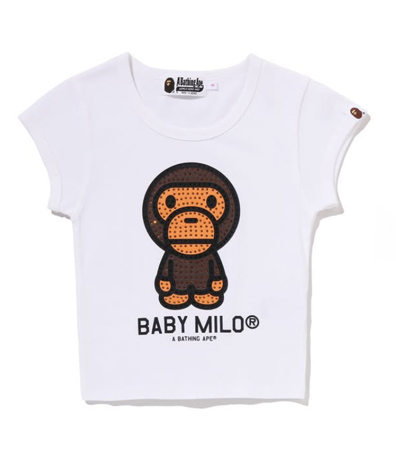 A BATHING APE Ladies' BABY MILO CRYSTAL STONE CROPPED TEE