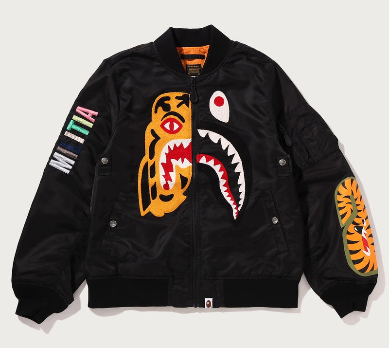 A BATHING APE TIGER SHARK BOMBER JACKET