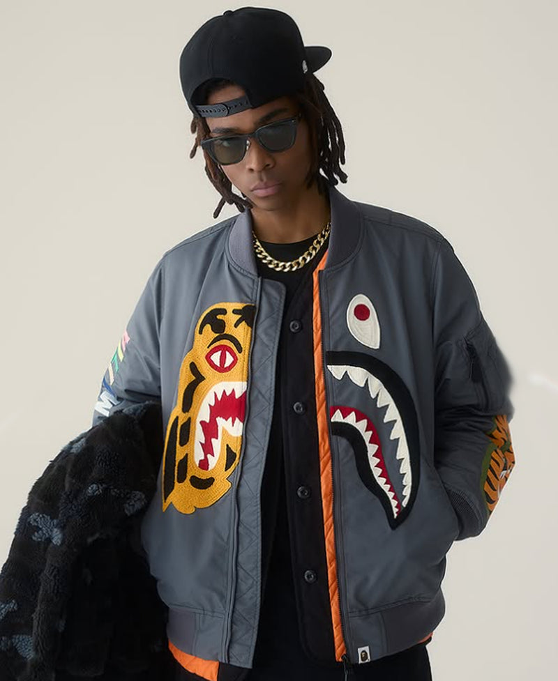 A BATHING APE TIGER SHARK BOMBER JACKET