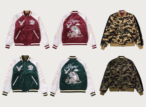 A BATHING APE 1ST CAMO REVERSIBLE STA QUILTED SOUVERNIR JACKET