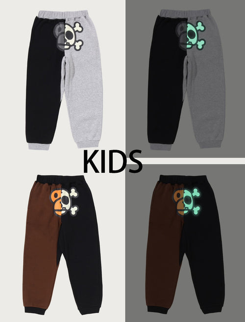 A BATHING APE BAPE KIDS BABY MILO SKULL GLOW IN THE DARK SWEAT JOGGER PANTS