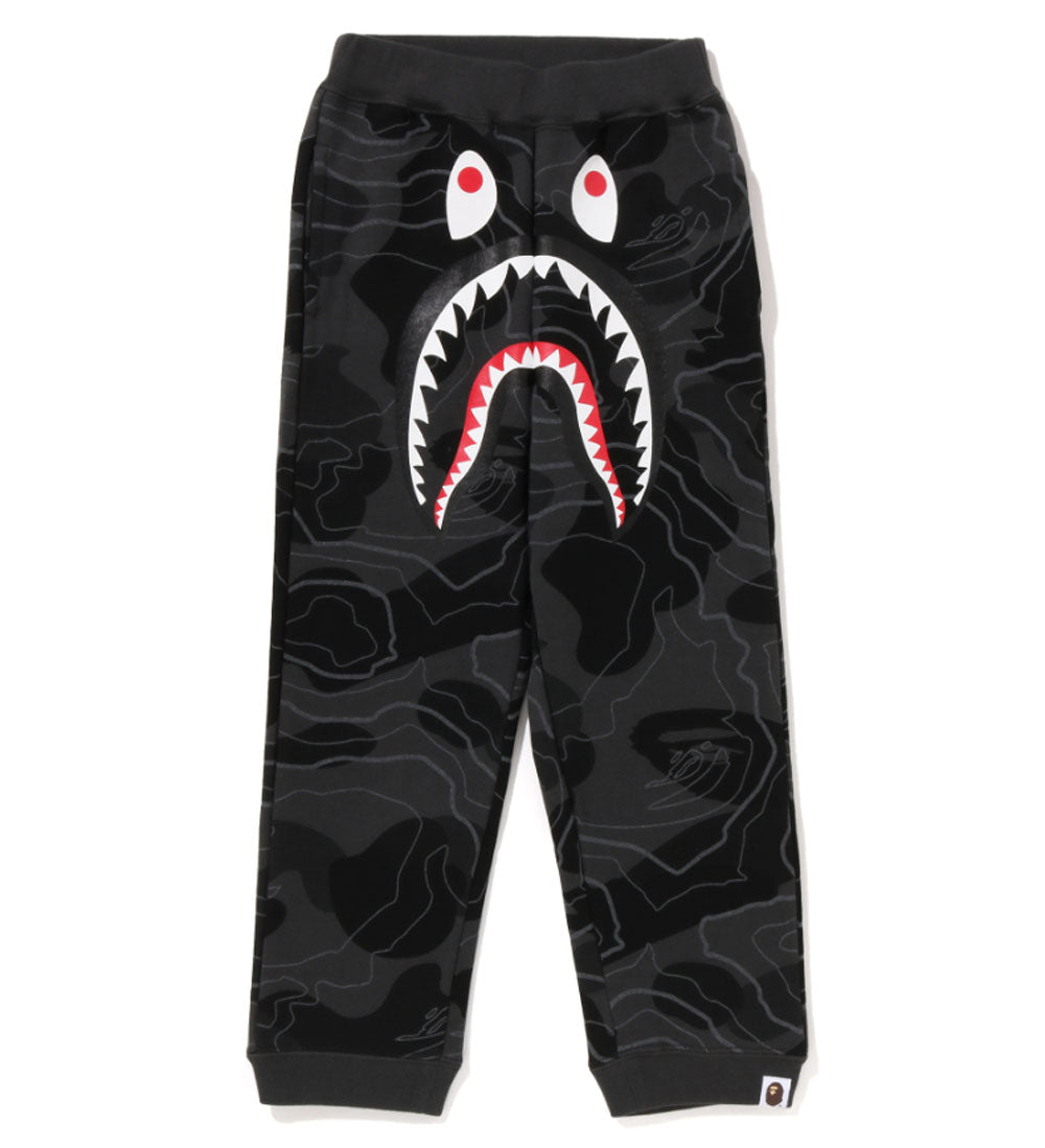 A BATHING APE BAPE KIDS LAYERED LINE CAMO SHARK SWEATPANTS GLOW IN THE DARK