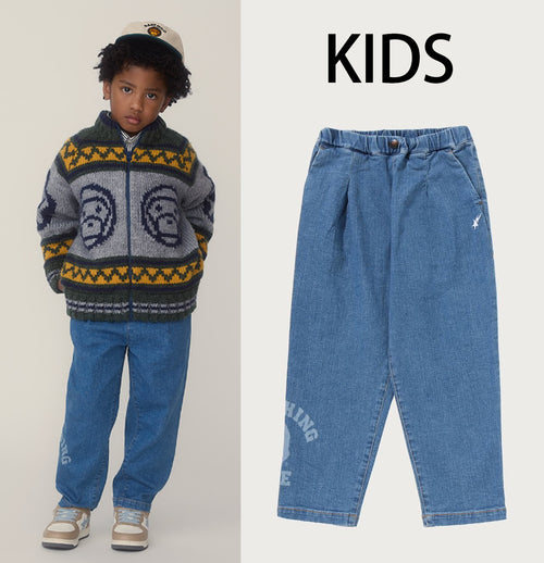 A BATHING APE BAPE KIDS COLLEGE 10 OZ STRETCH DENIM PANTS