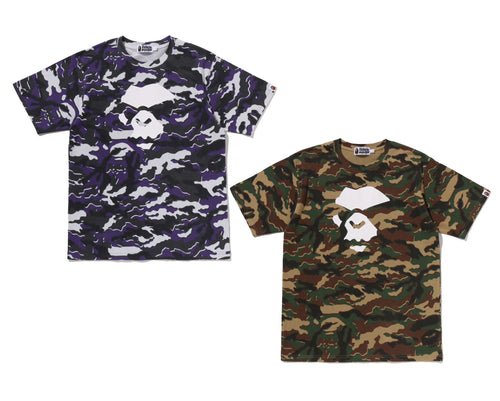 A BATHING APE GLITCH WOODLAND CAMO APE FACE TEE